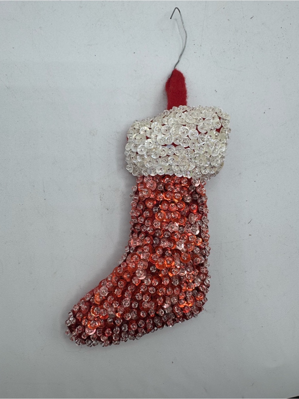 Vintage Handmade Beaded Sequin Felt Ornament Stocking